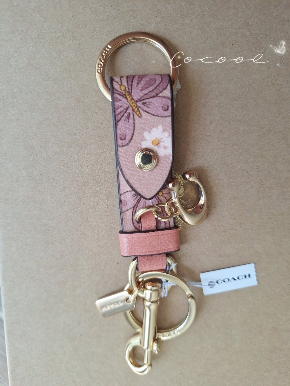NWT Coach Butterfly Flowers Floral Trigger Snap Key Chain Bag Charm Fob CH856